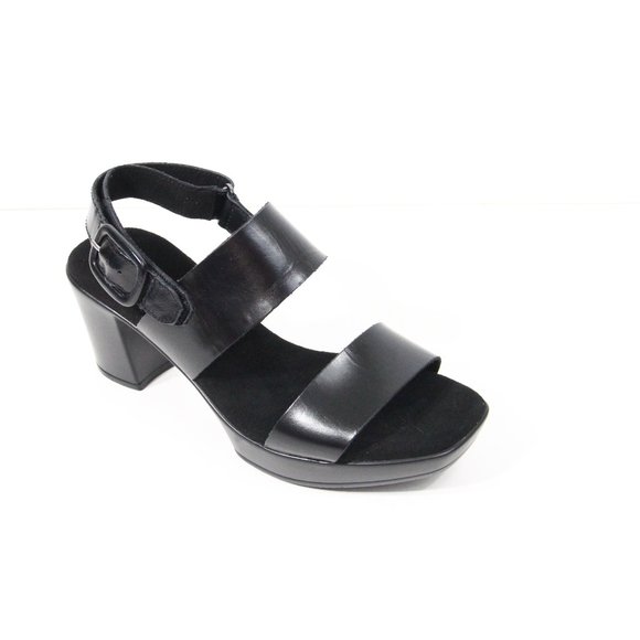 Munro Sandals Women Chunky Platform Heel 6.5 wide WW Black Leather Max - Picture 2 of 9